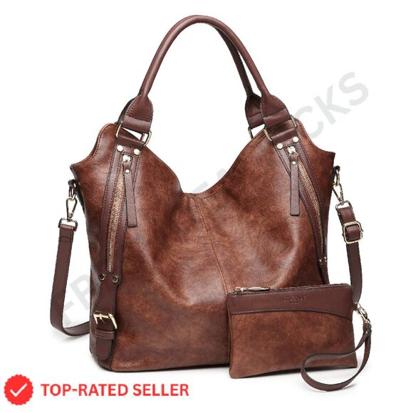 PU Leather Hobo Tote Bag Elegant Chic Adjustable Strap Multi-Pocket Fashion
